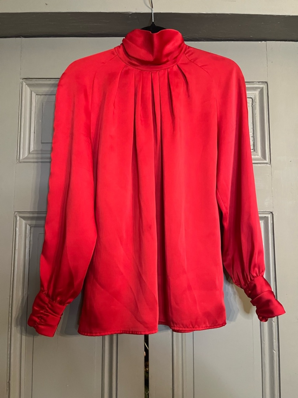 Women's Red Pleated High-Neck Blouse